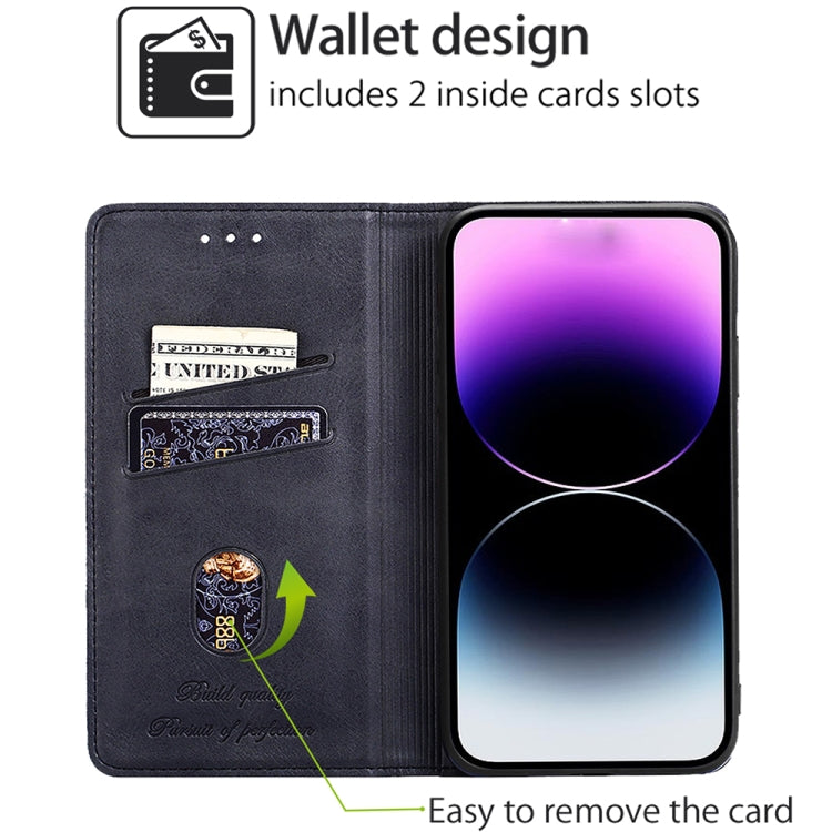 Cow texture magnetic leather phone case with card slots, dark black folio style