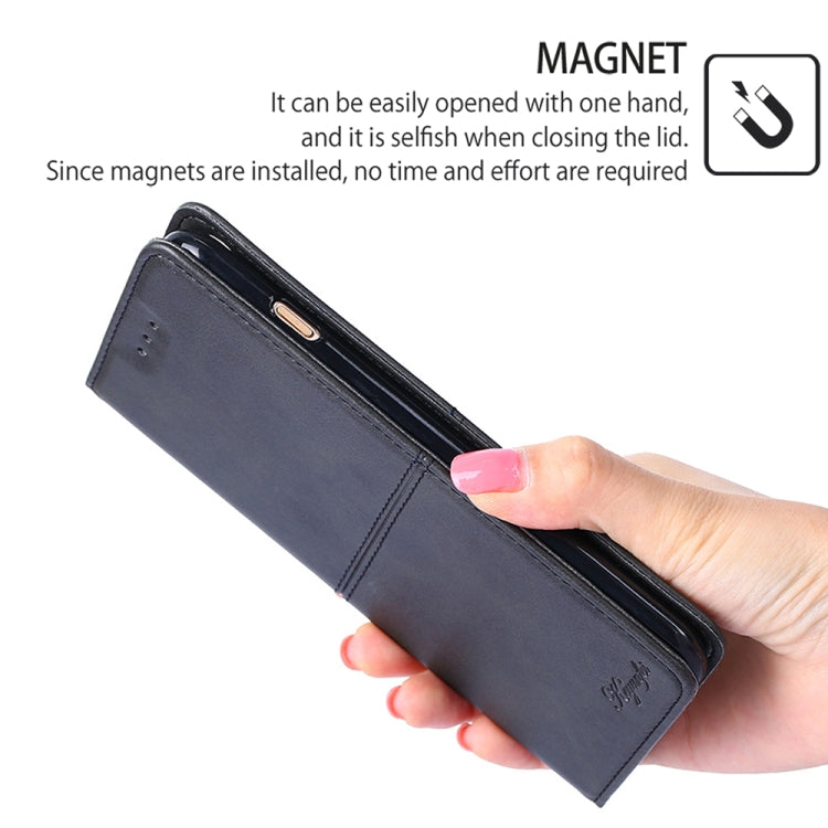 Cow texture magnetic leather phone case with magnetic closure, dark black