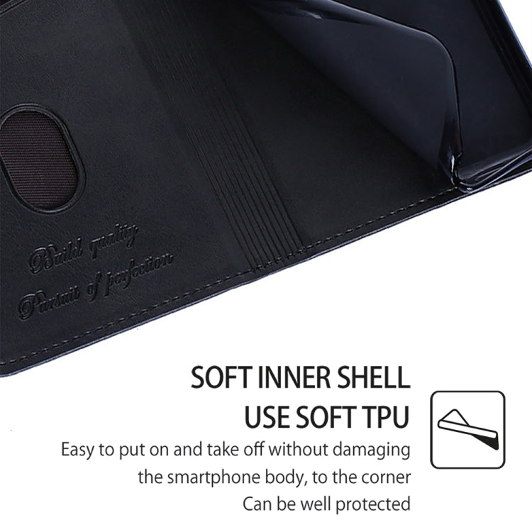Cow texture magnetic leather phone case close-up, dark black with stitched edge