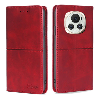 Cow texture magnetic leather phone case with flap, red with camera cutout