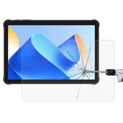 Tempered glass screen protector for tablet with impact test cracks and clear overlay