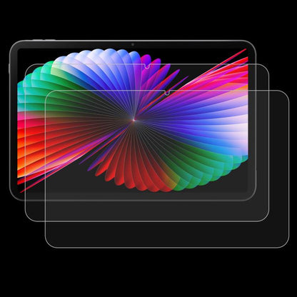 2-pack 9H tempered glass screen protector, clear film over tablet with rainbow wallpaper