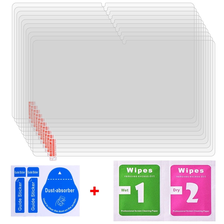 25-pack tempered glass screen protectors with cleaning wipes and dust-absorber stickers