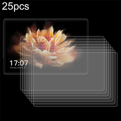 25-pack tempered glass screen protectors showing flower image through layered films