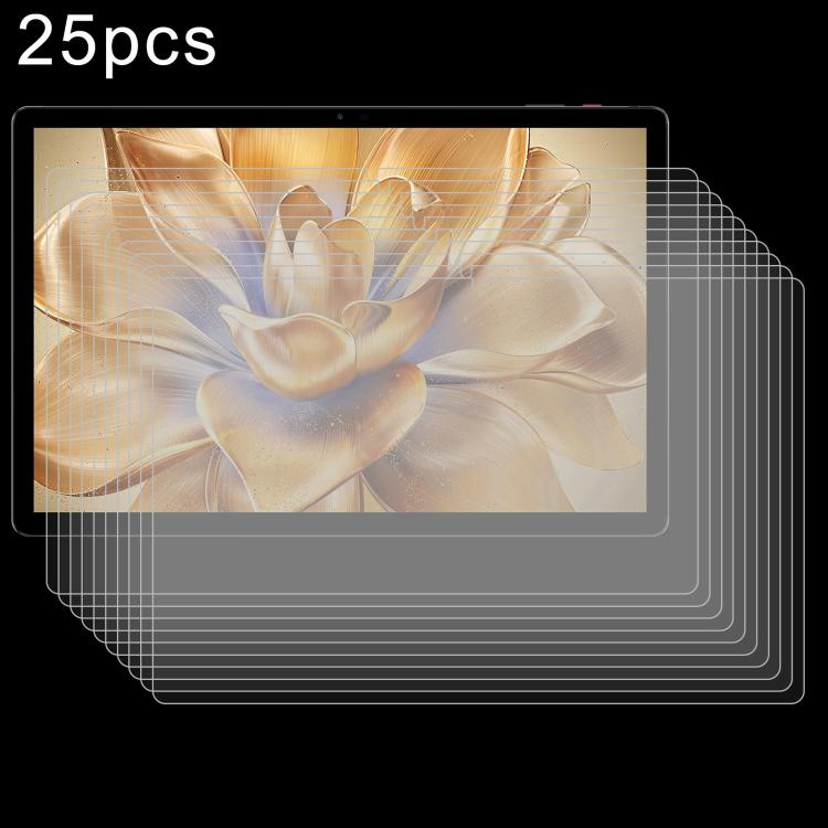 25-pack tempered glass screen protector film set for tablet screens, stacked
