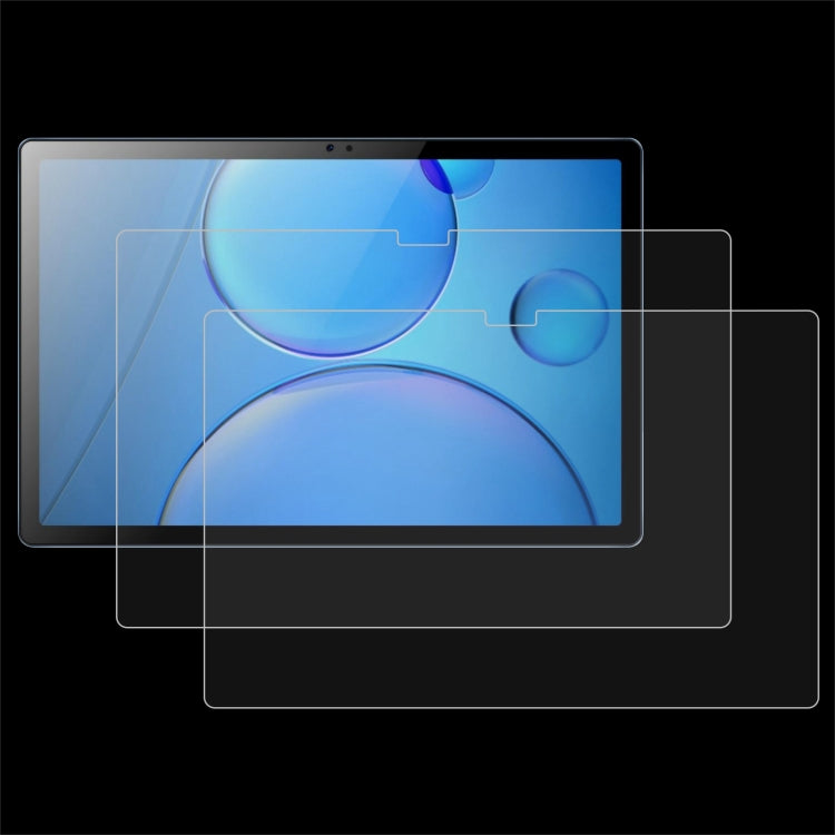 Tablet screen protector tempered glass film set, transparent glass layers on front view