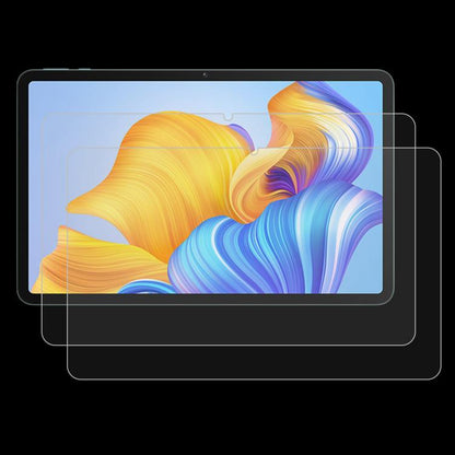 Tablet tempered glass screen protector film set, clear overlay across tablet screen