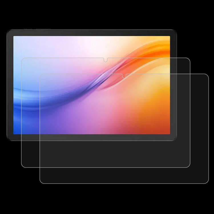 Tempered glass screen protector film pair applied to tablet screen, high transparency.