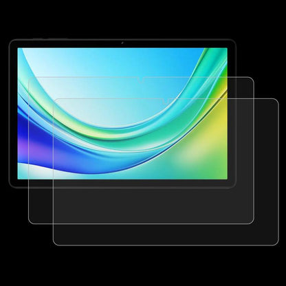 Tempered glass screen protector film pair on tablet display with curved edge fit.