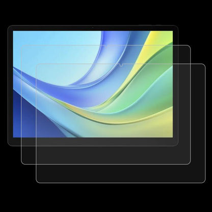 Tablet tempered glass screen protector film set (2-pack), clear films on colorful tablet screen