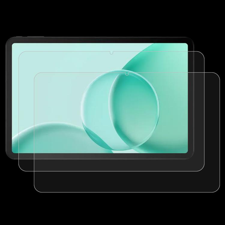 Tempered glass screen protector film pair for tablet screens, clear overlay.