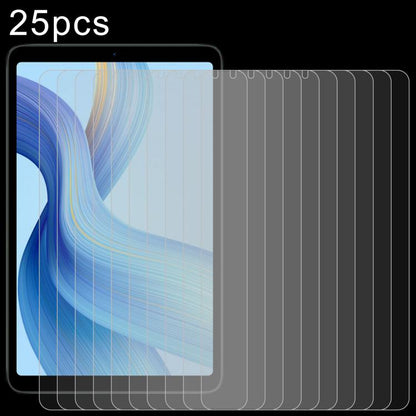 25-pack clear tempered glass screen protector films, tablet display with light blue curves