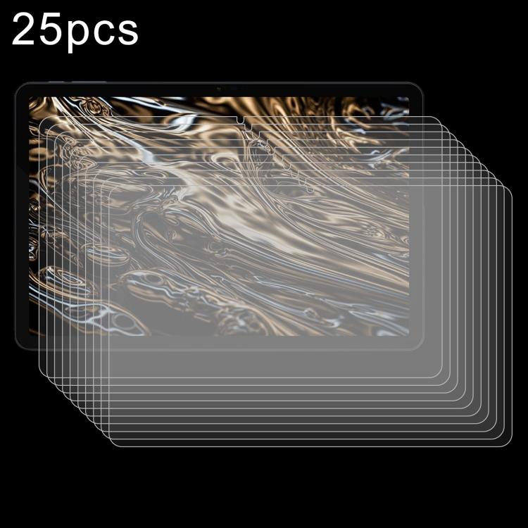 25-pack clear tempered glass screen protector films, tablet display with golden abstract design