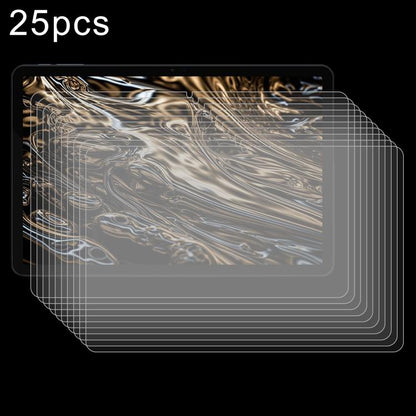 25-pack clear tempered glass screen protector films, tablet display with golden abstract design