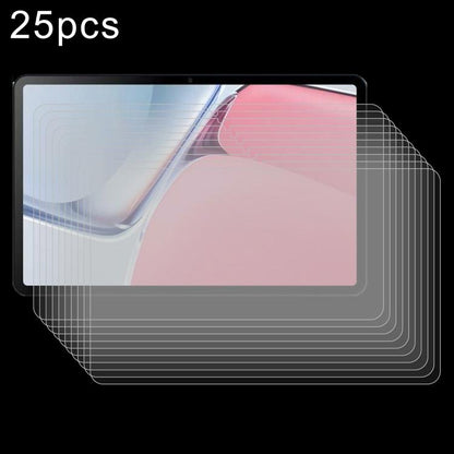 25-pack clear tempered glass screen protector films, tablet display with pink and blue artwork
