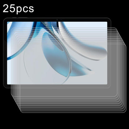 Tablet screen protector set, several clear tempered glass sheets overlapping on the display.