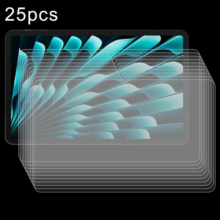 25-piece tempered glass screen protector set for tablet, layered across the screen area.