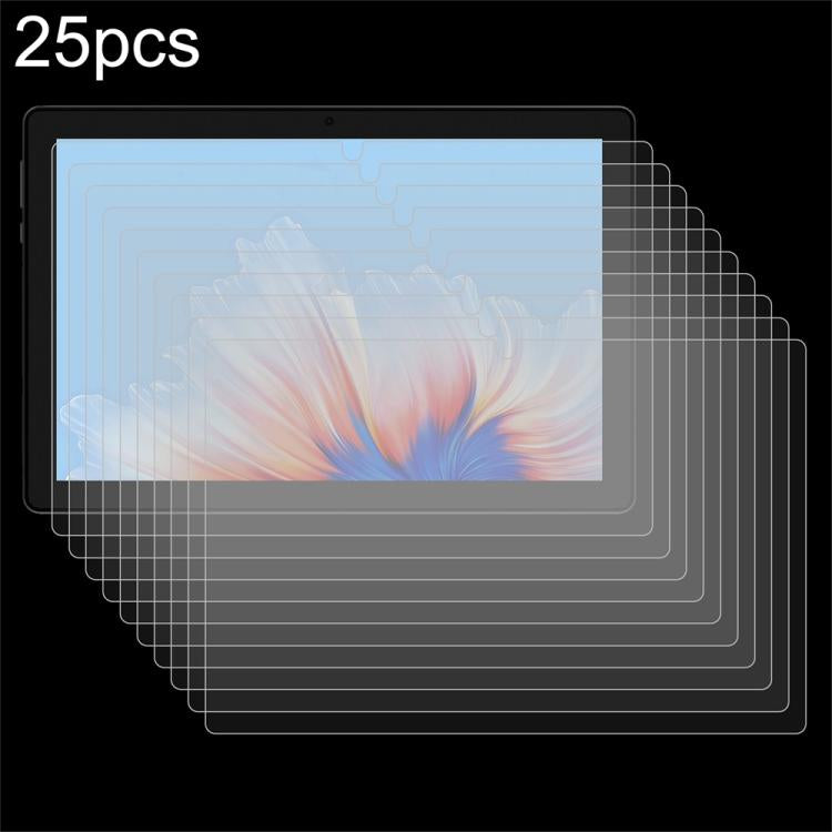 Tablet tempered glass screen protectors, multiple clear films stacked for easy installation.
