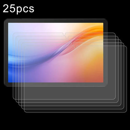 25 pcs tempered glass screen protector films layered on a tablet display preview.