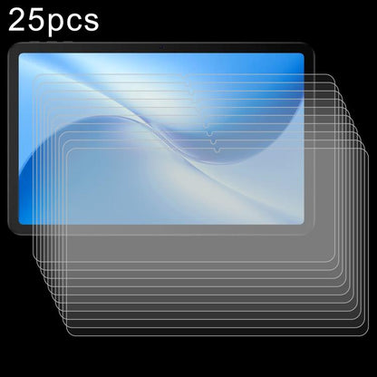 Set of 25 tempered glass screen protectors with light blue protective film overlays