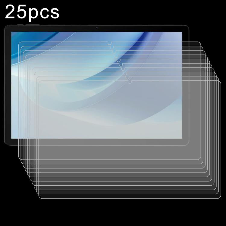 Set of 25 tempered glass screen protectors with pale blue protective film overlays