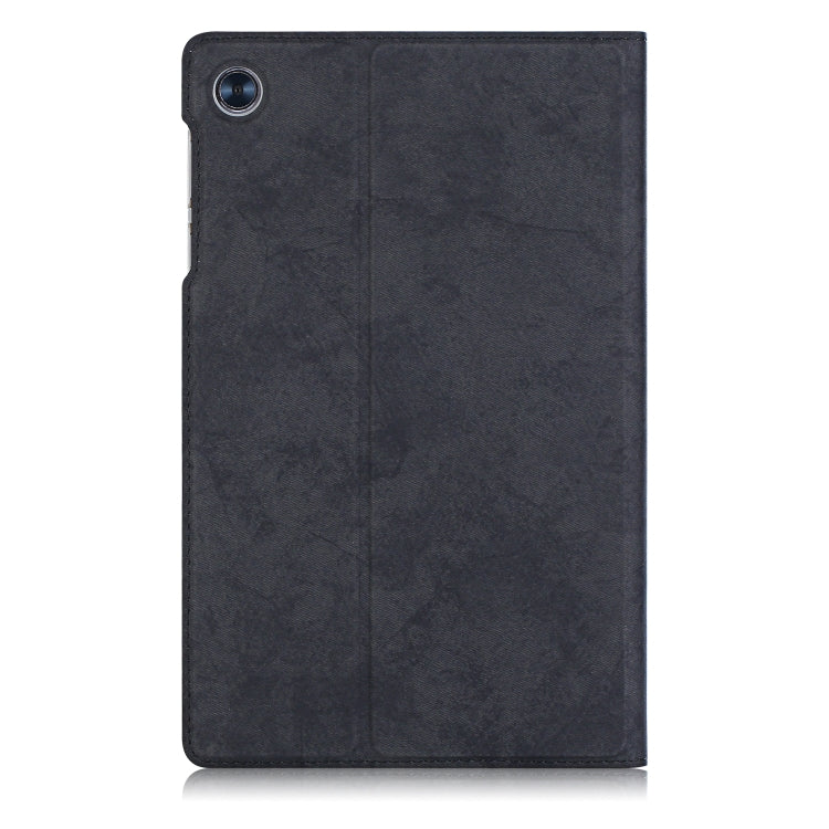 Dark tablet folio case with top-left camera cutout and smooth back