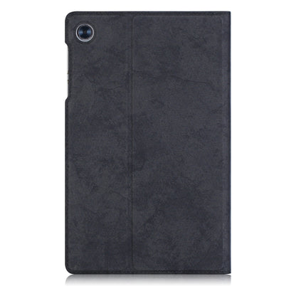 Dark tablet folio case with top-left camera cutout and smooth back