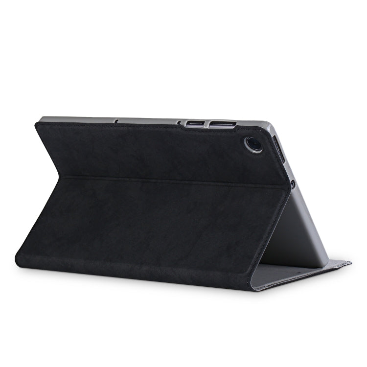 Black flip folio tablet case in landscape stand position with camera cutout