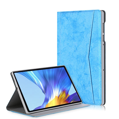 Blue marble-texture folio case with card slot, horizontal flip stand for tablet