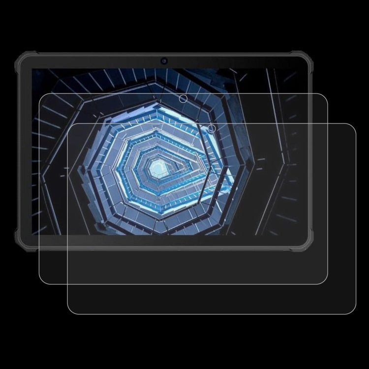 Tempered glass screen protector film overlays tablet screen for anti-shatter protection