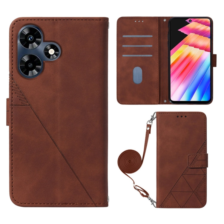Brown embossed flip leather phone case with crossbody strap and card slots