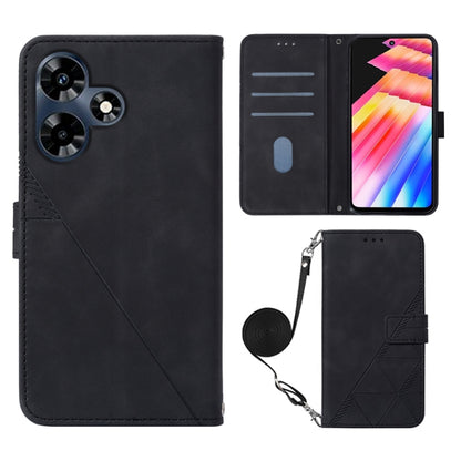 Black embossed flip leather phone case with crossbody strap and card slots