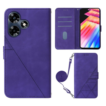 Purple embossed flip leather phone case with crossbody strap and card slots