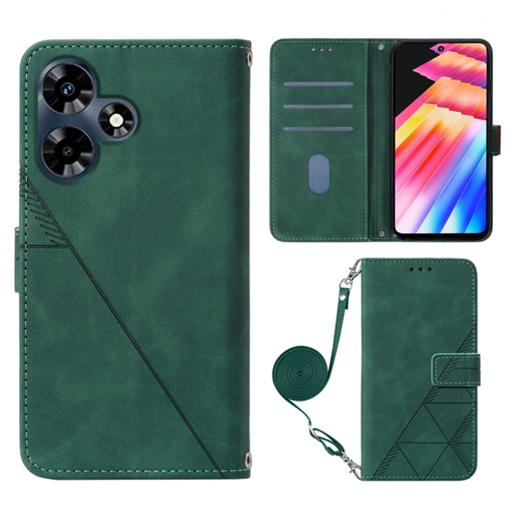 Dark green embossed flip leather phone case with crossbody strap and card slots