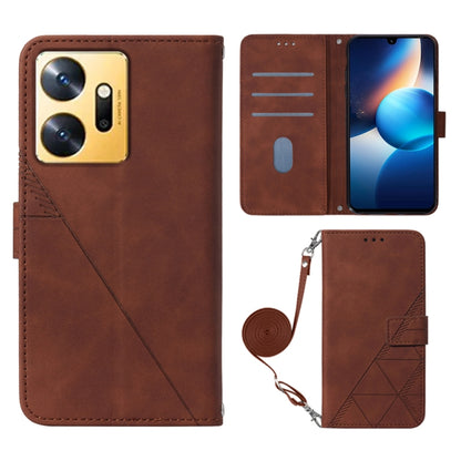 Brown 3D embossed flip leather phone case with crossbody strap, wallet slots, and pull strap