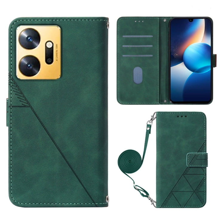 Dark green 3D embossed flip leather phone case with crossbody strap and card slots
