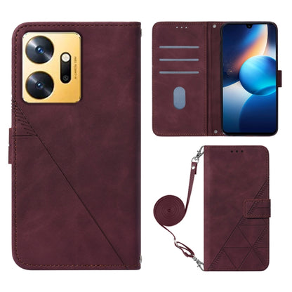 Wine red 3D embossed flip leather phone case with crossbody strap, wallet pockets, and clasp