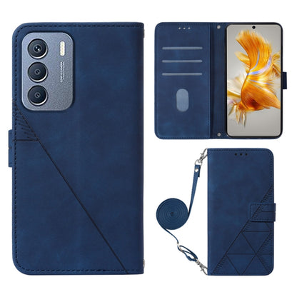 Blue 3D embossed flip leather phone case with crossbody strap and front card slots