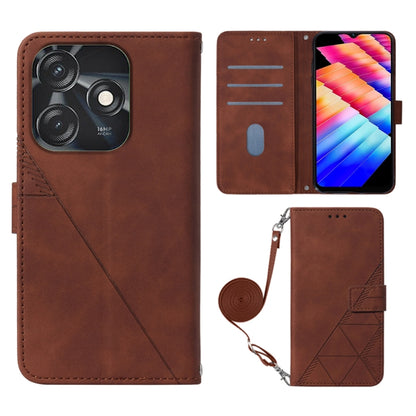 Crossbody flip leather phone case in brown, embossed pattern, wrist strap, card slots