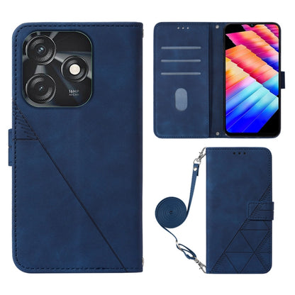 Crossbody flip leather phone case in blue, embossed pattern, wrist strap, card slots