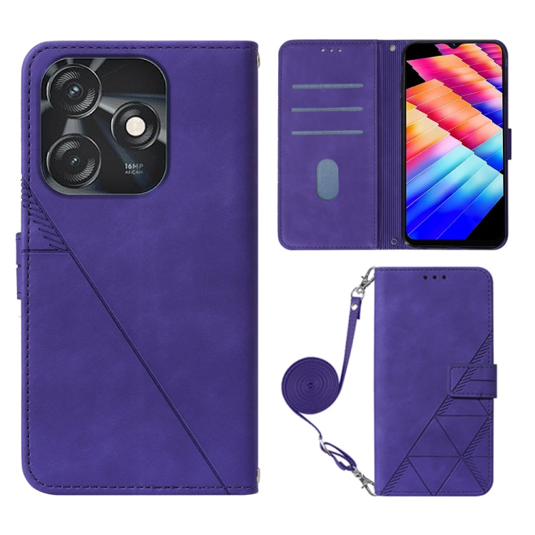 Crossbody phone wallet case in purple leather-look, embossed pattern, strap, card slots