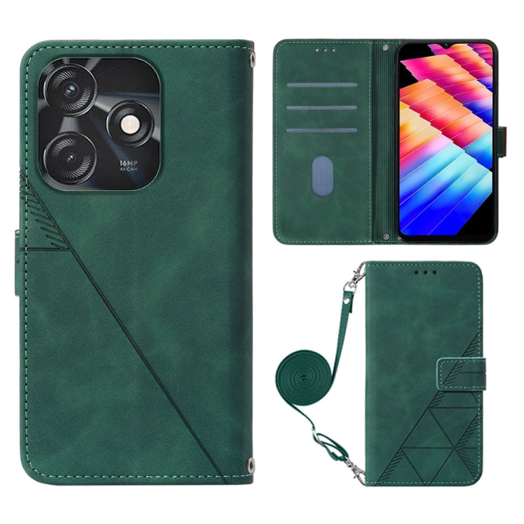 Crossbody phone wallet case in dark green leather-look, embossed pattern, strap, card slots