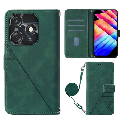 Crossbody phone wallet case in dark green leather-look, embossed pattern, strap, card slots