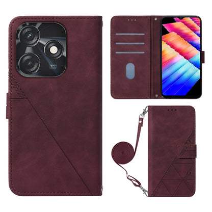 Crossbody phone wallet case in wine red leather-look, embossed pattern, strap, card slots