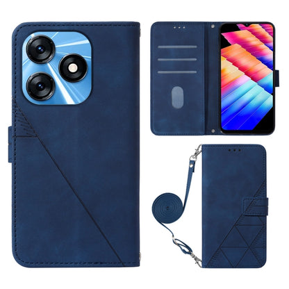 Blue embossed flip leather phone case with wrist strap and card holder slots.