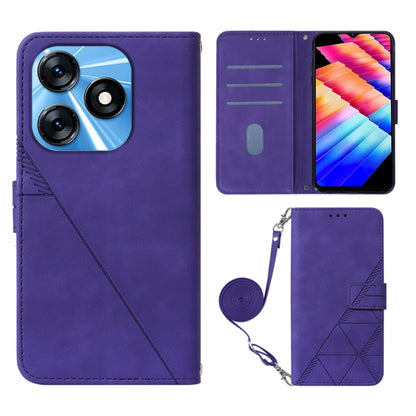 Purple embossed flip leather phone case with wrist strap and card slots.