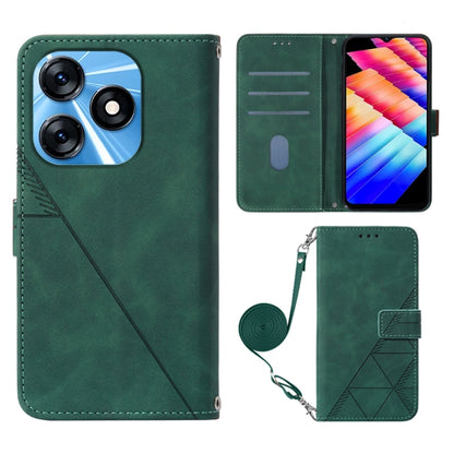 Dark green embossed flip leather phone case with wrist strap and card slots.