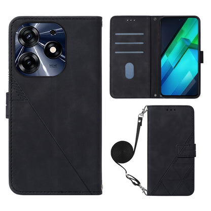 Black embossed flip leather phone case with crossbody strap and card slot interior.