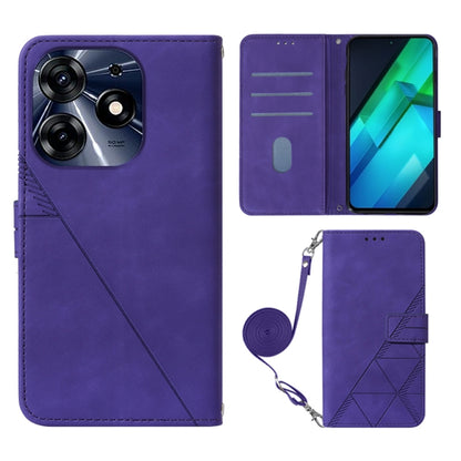 Purple embossed flip leather phone case with crossbody strap and built-in card slots.
