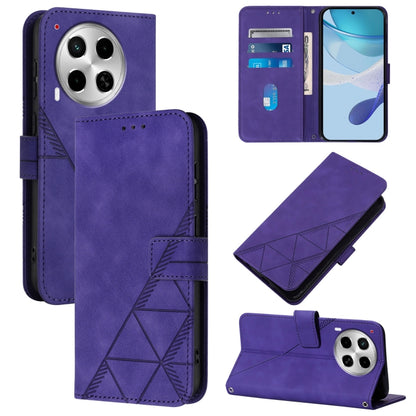 Purple leather flip phone wallet case with embossed geometric pattern and card slots